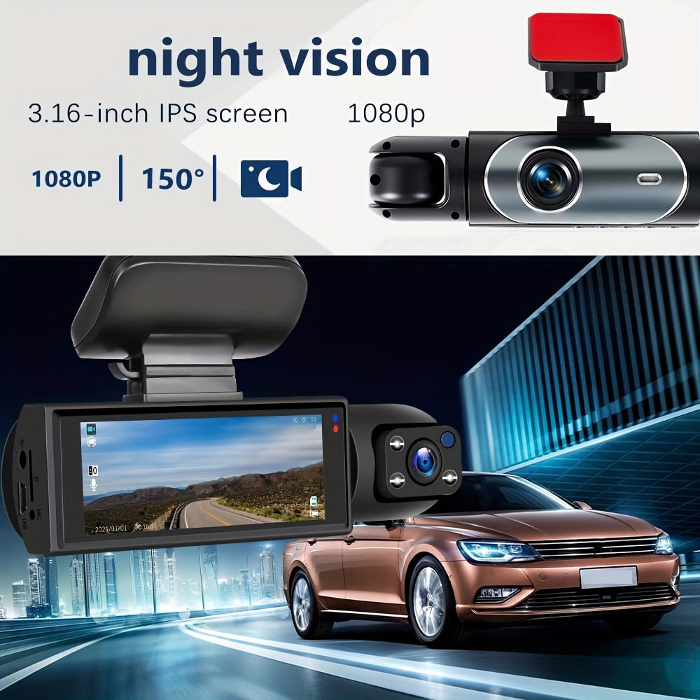 Dual Dash Cam 1080P Front and Inside Car Camera with IR Night Vision, WiFi, Loop Recording, Wide Angle DVR – Optional 2" / 3.16" Screen, No Card / 32GB / 64GB Memory Card