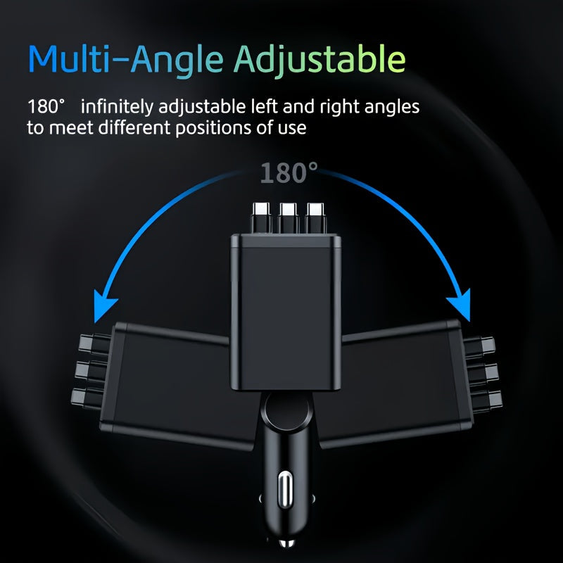 7-in-1 Car Fast Charger with 3 Retractable Cables, LED Digital Display, 180° Adjustable Arm, Universal Plug – Multi-Port USB Car Phone Charger for iPhone Android