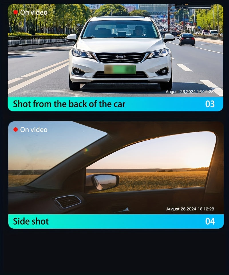 360° 4-Channel Dash Cam 1080P Front + 720P Rear Left Right Full Coverage, WDR Night Vision, G-Sensor, Loop Recording – Optional 64GB TF Card, Car Safety Driving Recorder