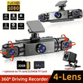 360° 4-Channel Dash Cam 1080P Front + 720P Rear Left Right Full Coverage, WDR Night Vision, G-Sensor, Loop Recording – Optional 64GB TF Card, Car Safety Driving Recorder