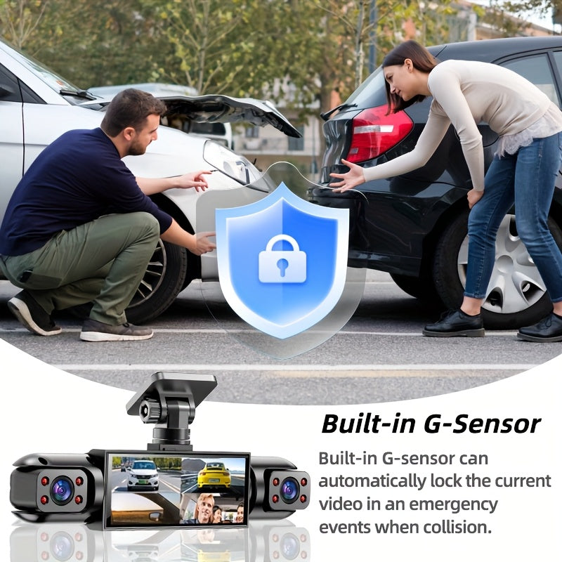 360° 4-Channel Dash Cam 1080P Front + 720P Rear Left Right Full Coverage, WDR Night Vision, G-Sensor, Loop Recording – Optional 64GB TF Card, Car Safety Driving Recorder