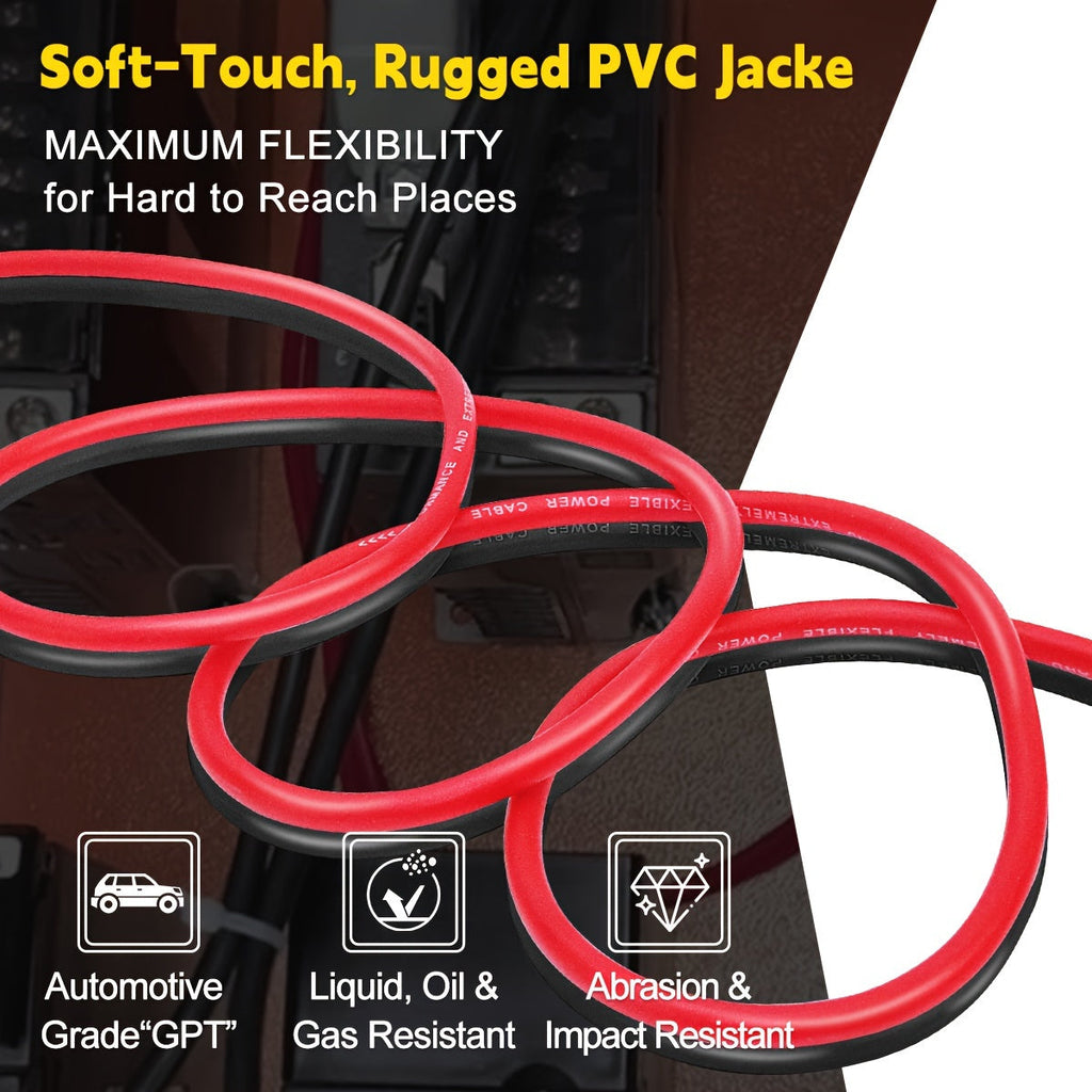 8 Gauge Car Audio Wire 50ft CCA – 25ft Red Power + 25ft Black Ground Cable, Flexible PVC Jacket, Anti-Oxidation, for Amplifier Speaker Battery Automotive Marine Wiring