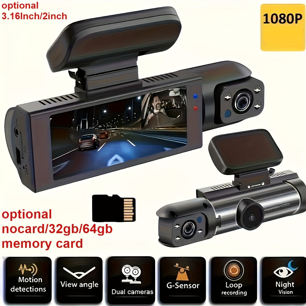 Dual Dash Cam 1080P Front and Inside Car Camera with IR Night Vision, WiFi, Loop Recording, Wide Angle DVR – Optional 2" / 3.16" Screen, No Card / 32GB / 64GB Memory Card