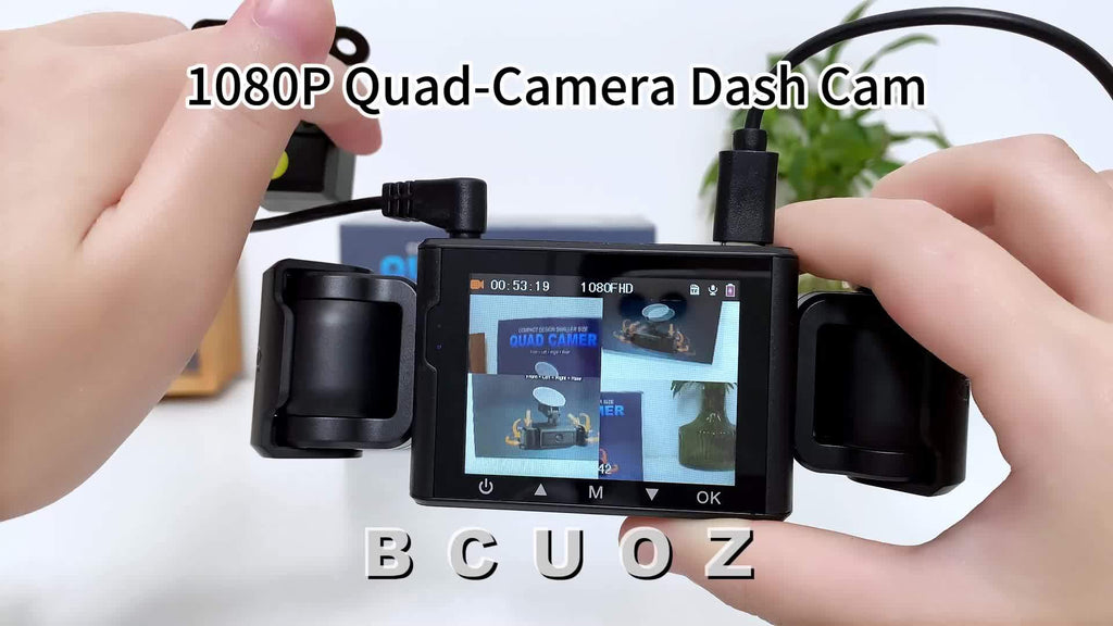 4-Channel 360° Dash Cam 1080P Front + 720P Rear Left Right All-Round Coverage, Quad-Screen Split Display, Night Vision, WDR, G-Sensor, Loop Recording – Optional 64GB Card