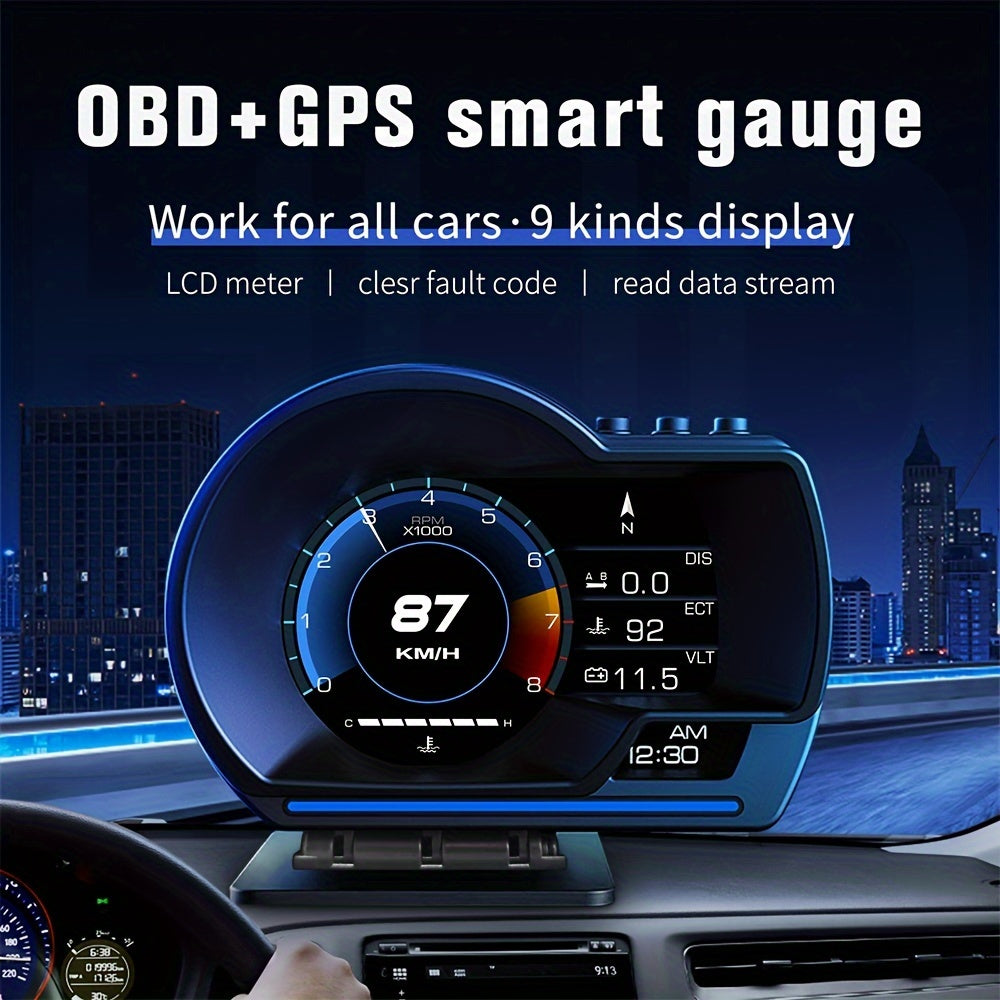 Car HUD Head Up Display OBD2 + GPS Speedometer 3-Inch Windshield Projector, Real-Time Speed MPH, Universal Fit for Cars Trucks Buses Bikes Scooters